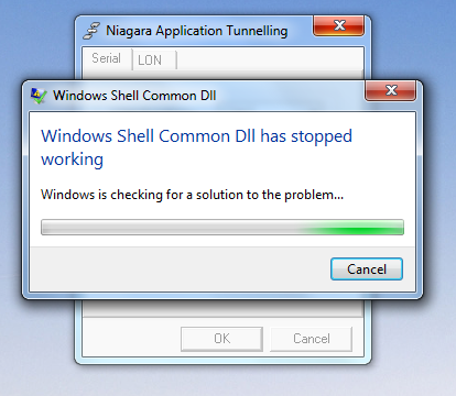Windows Shell Common Dll has stopped working.  Windows is checking for a solution to the problem...